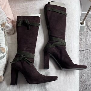 Prada Women's Heeled Boots in Dark Brown and Olive